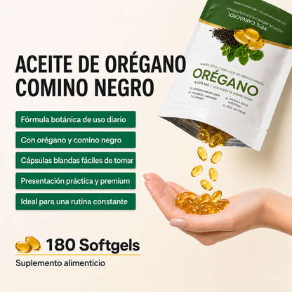 Aceite de Orégano 6.000 mg con Comino Negro – [180] cápsulas